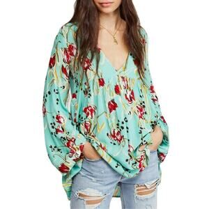 Free People Bella Top - Floral Print, Flowy, Boho - Tulip Sage Color - Size M